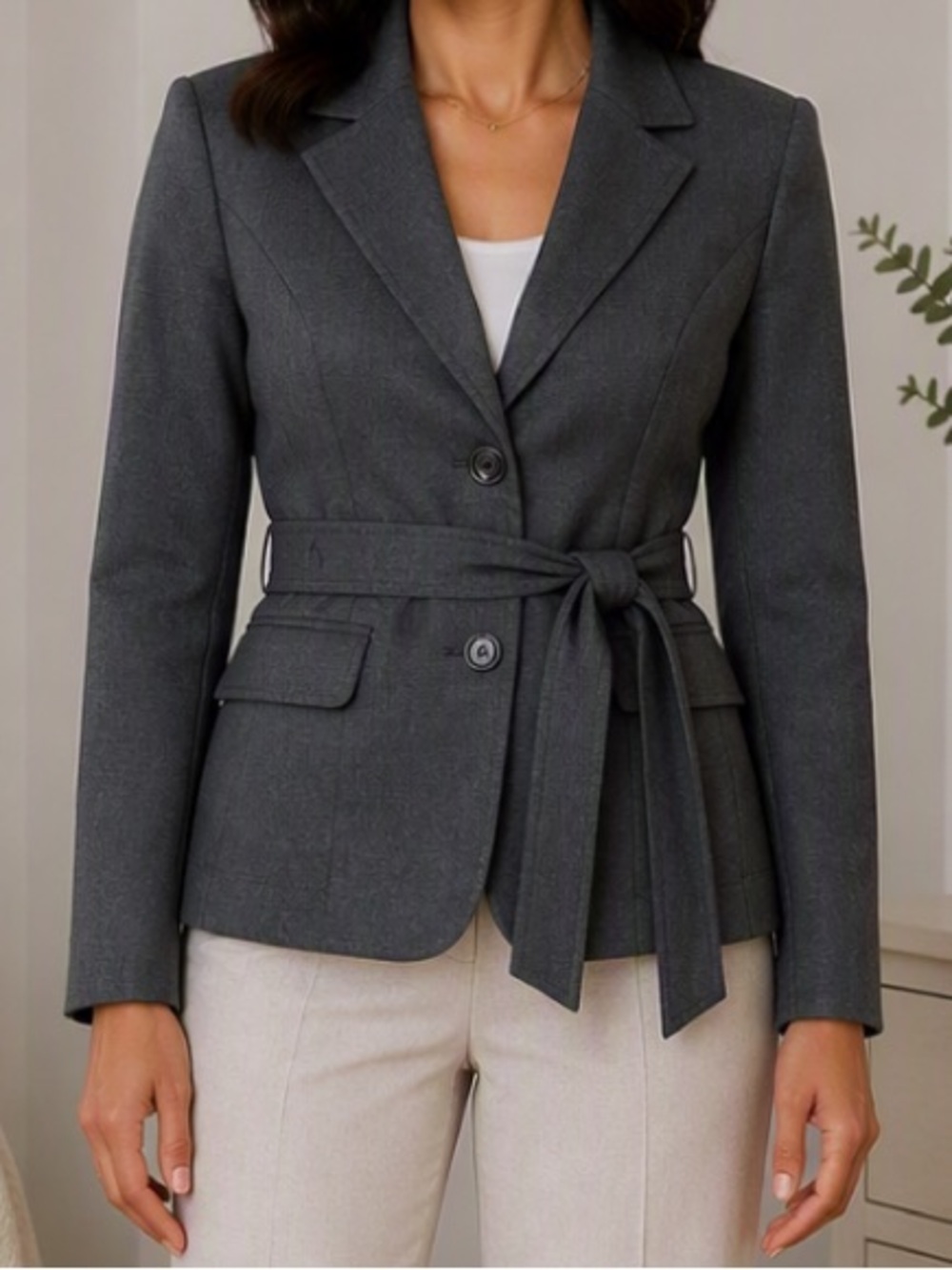 Bandolino Charcoal Tie-Belt Blazer